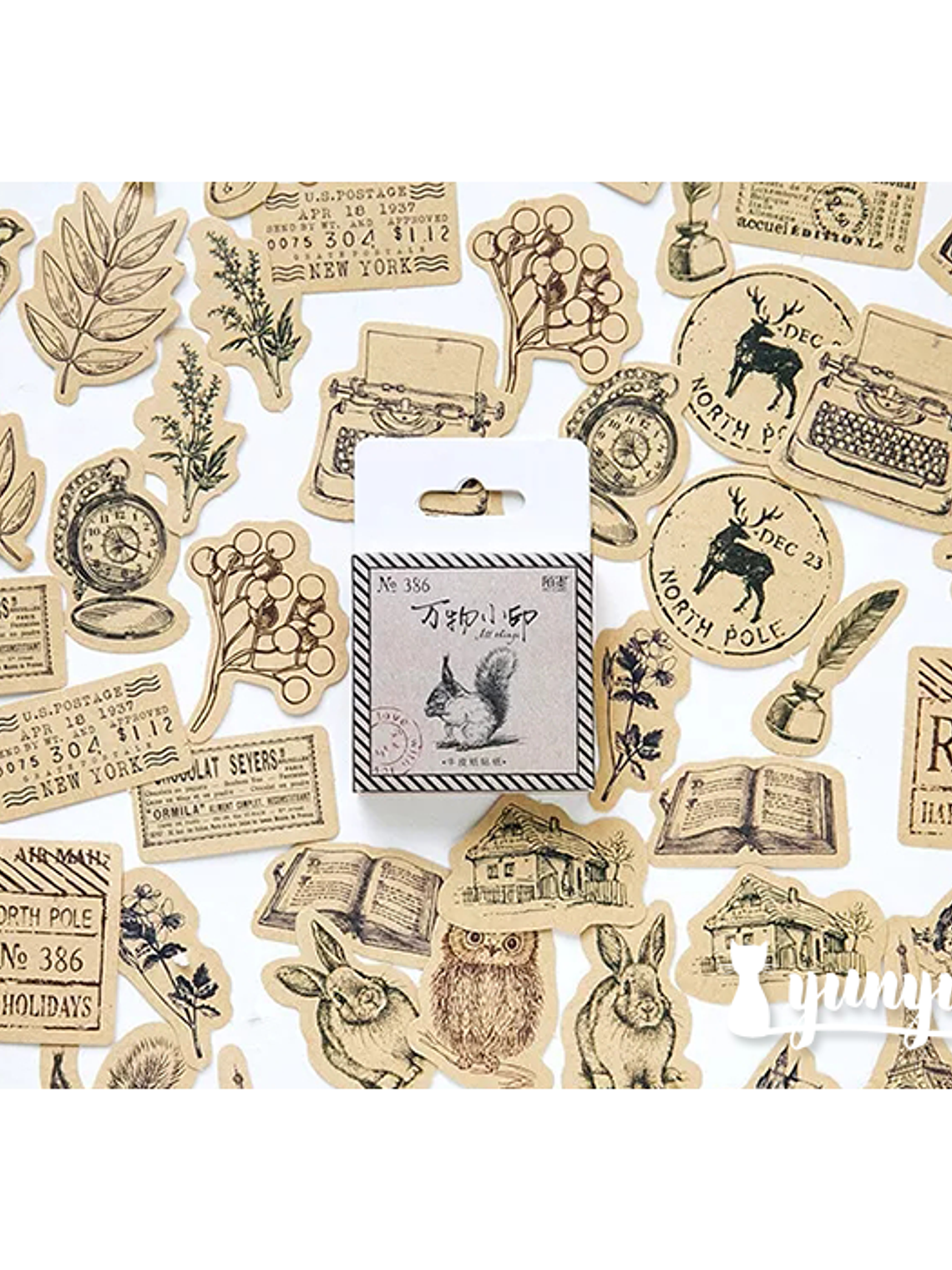 Caja Stickers Vintage Animales - 45 pzas 1