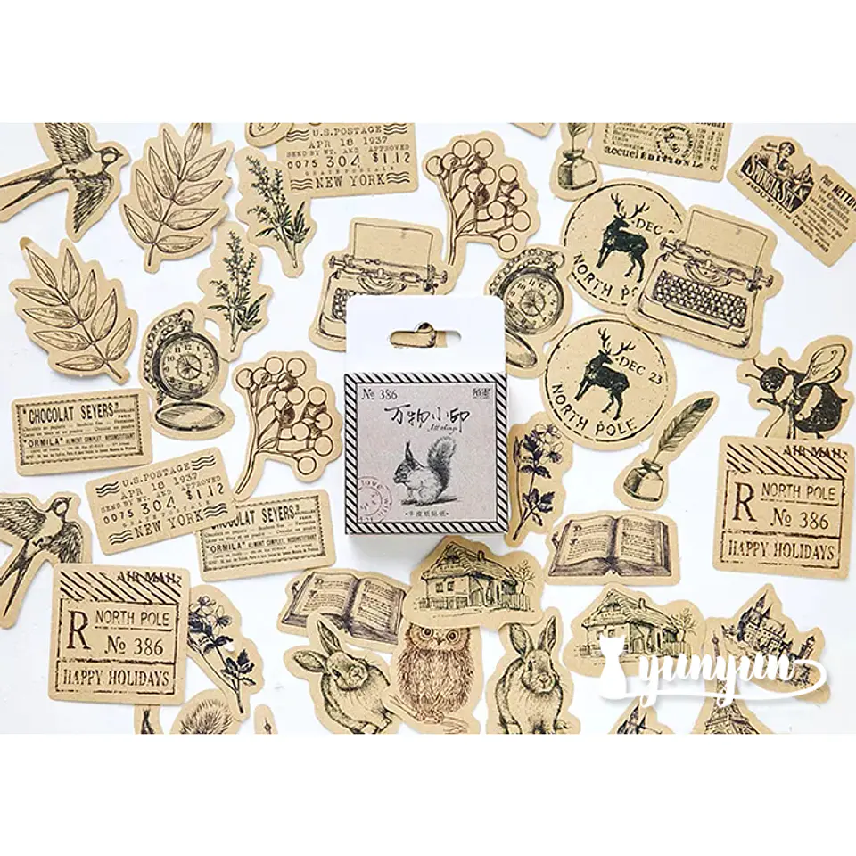 Caja Stickers Vintage Animales - 45 pzas 1