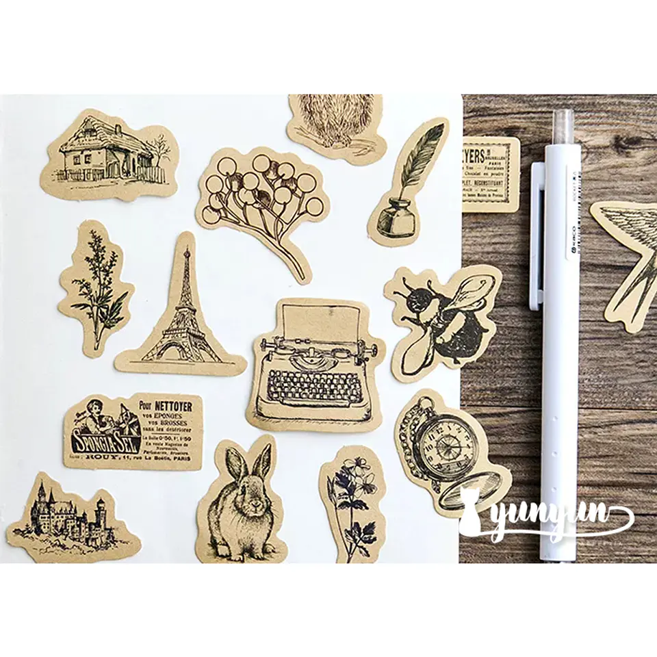Caja Stickers Vintage Animales - 45 pzas 2