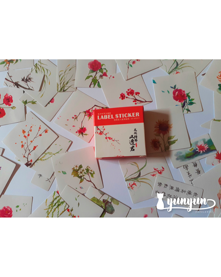Caja Stickers Flores Orientales Rojas - 40 pzas