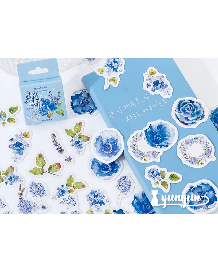 Caja Stickers Flores Azules