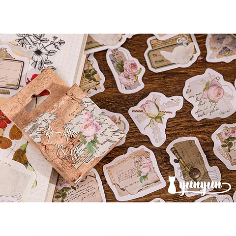 Caja Stickers Rosas Vintage - 45 pzas 