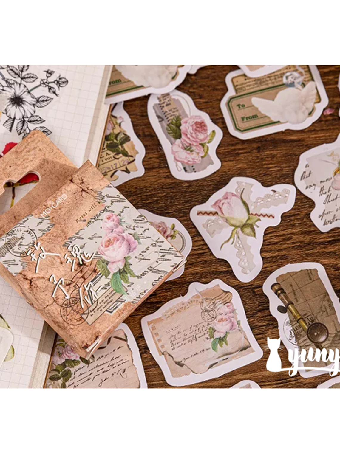 Caja Stickers Rosas Vintage - 45 pzas  1