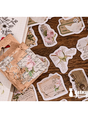 Caja Stickers Rosas Vintage - 45 pzas 
