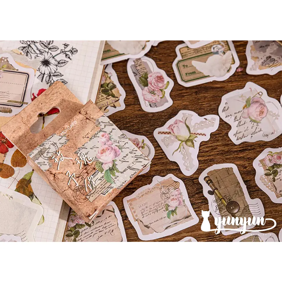 Caja Stickers Rosas Vintage - 45 pzas  1