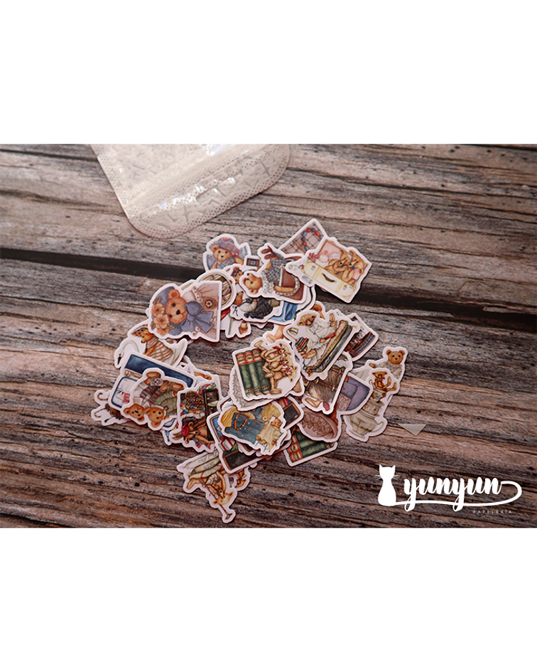 Stickers Vintage Teddy Bear - 40 pzas