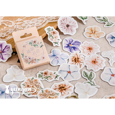 Caja Stickers Flores Pastel - 46 pzas