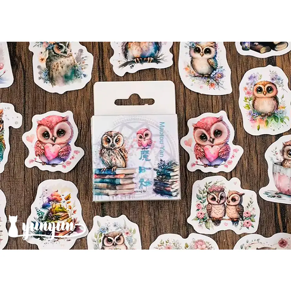 Caja Stickers Buhos - 45 pzas 1