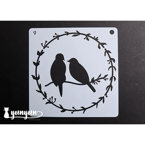 Stencil Pajaros 9 - 15x15cm