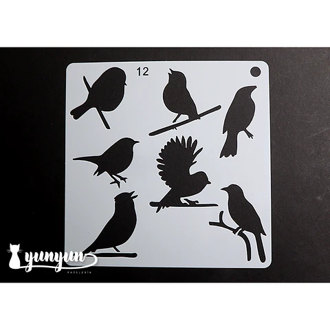 Stencil Pajaros 12 - 15x15cm