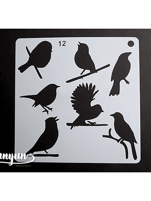 Stencil Pajaros 12 - 15x15cm