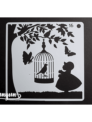 Stencil Pajaros 16 - 15x15cm