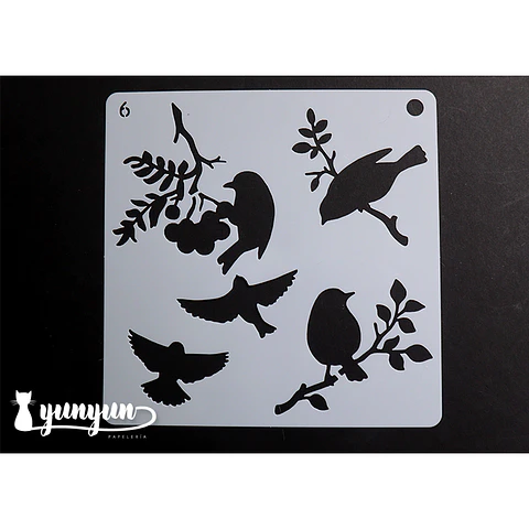 Stencil Pajaros 6 - 15x15cm