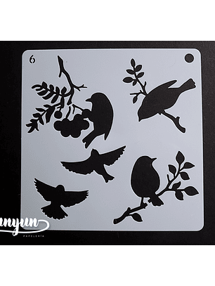 Stencil Pajaros 6 - 15x15cm