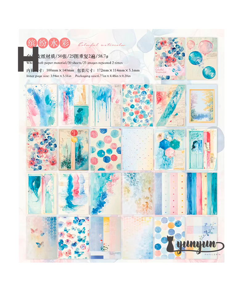 Papeles Watercolour - 50 pzas