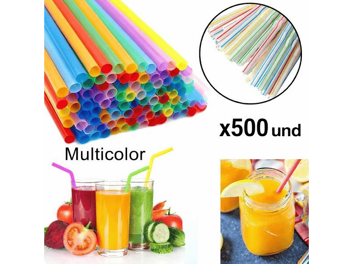 Bombilla Plástica Colores x500 und 2