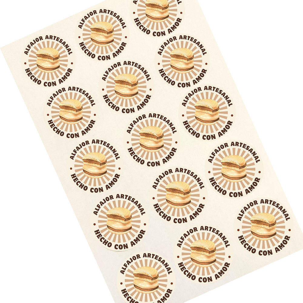 Pack 100 Stickers Alfajores Artesanales 5x5 cm - Zacos