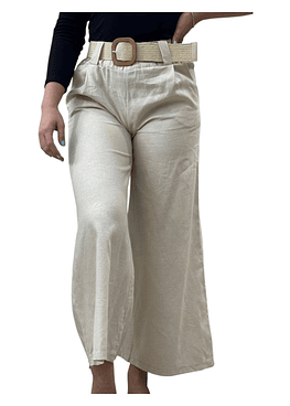 Pantalón Lino con Cinturón - Beige