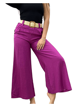 Pantalón Lino con Cinturón - Magenta