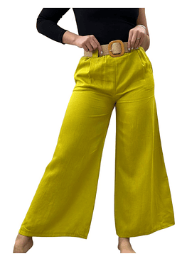 Pantalón Lino con Cinturón - Mostaza