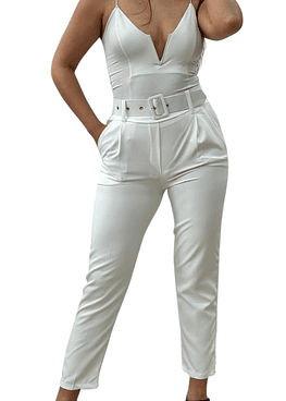 Pantalón con Cinturón Tiro Alto - Blanco