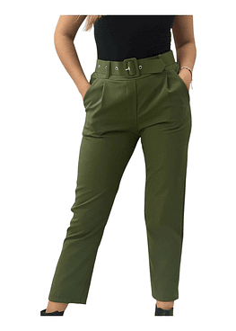 Pantalón con Cinturón Tiro Alto - Verde