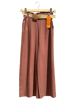 Pantalón Lino con Cinturón - Café