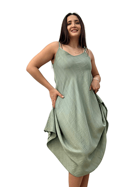 Vestido Pabilo Liso - Oliva