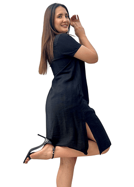 Vestido Boton con Manga - Negro