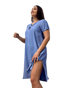 Vestido Boton con Manga - Celeste