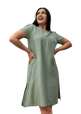 Vestido Boton con Manga - Verde