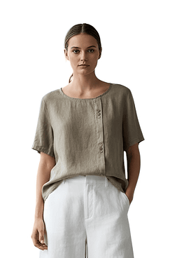 Blusa Lino 3 Botones - Fango
