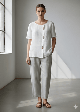 Blusa Lino 3 Botones - Blanco