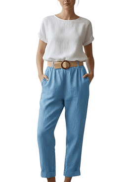 Pantalón Lino 100% - Celeste