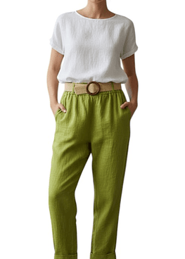 Pantalón Lino 100% - Olivo
