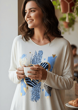 Blusón Corazon Print - Blanco