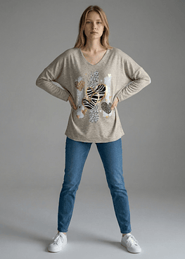 Blusón Corazon Print - Beige
