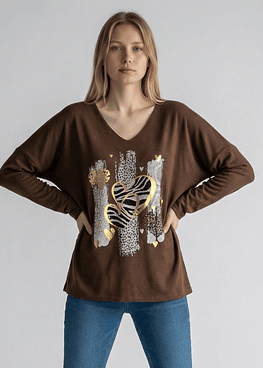 Blusón Corazon Print - Marron