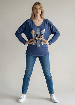 Blusón Corazon Print - Azul Jeans