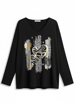 Blusón Corazon Print - Negro