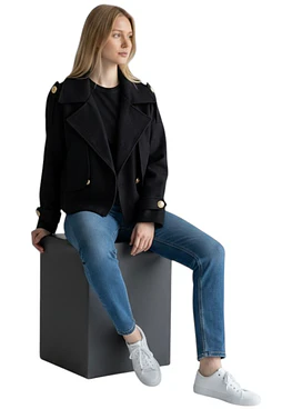 Chaqueta Corta Solapa Paño - Negro