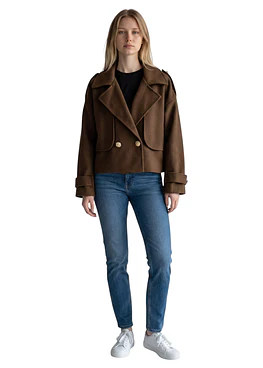 Chaqueta Corta Solapa Paño - Café