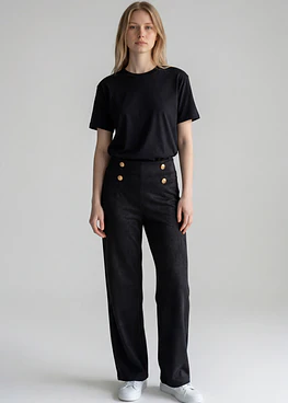 Pantalón Gamuza Botones - Negro