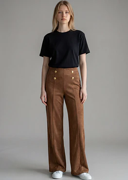 Pantalón Gamuza Botones - Camel