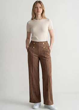 Pantalón Gamuza Botones - Café