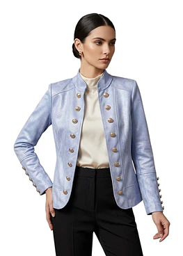 Chaqueta Militar con Botones en las mangas - Celeste