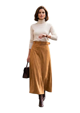 Falda Gamuza Cinturon - Camel