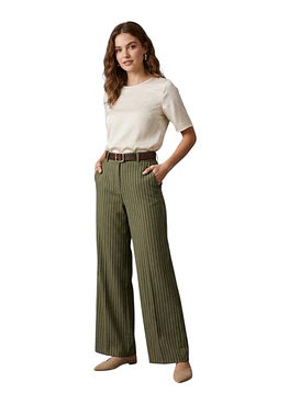 Pantalon Listado Lanilla - Verde
