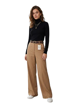 Pantalon Listado Lanilla - Camel