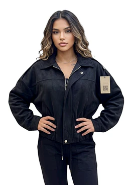 Chaqueta Bomber Gamuza - Negro